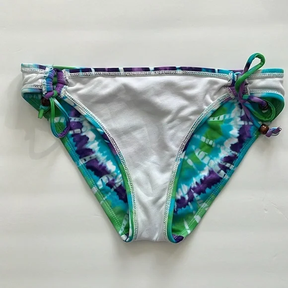 HOBIE Bikini Bottom Tie-Dye Purple, Turquoise, Green&White w/Heart Print-Sm - Picture 5 of 8